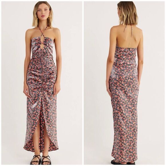 Rumer The Label x Revolve Soraya Halter Neck Ruched Front Shimmer Maxi Dress - Picture 1 of 11